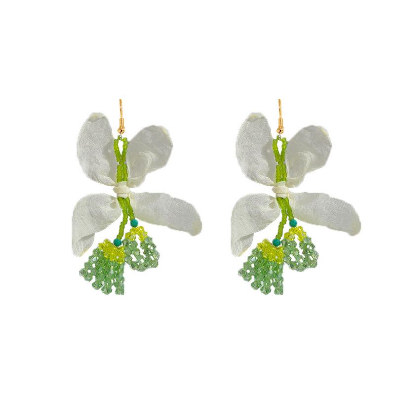 Summer Small Fresh Fabric Leaf Ear Hook, Sweet Little Fragrant Wind Earrings Crystal Fringed Lily Of The Valley Earrings