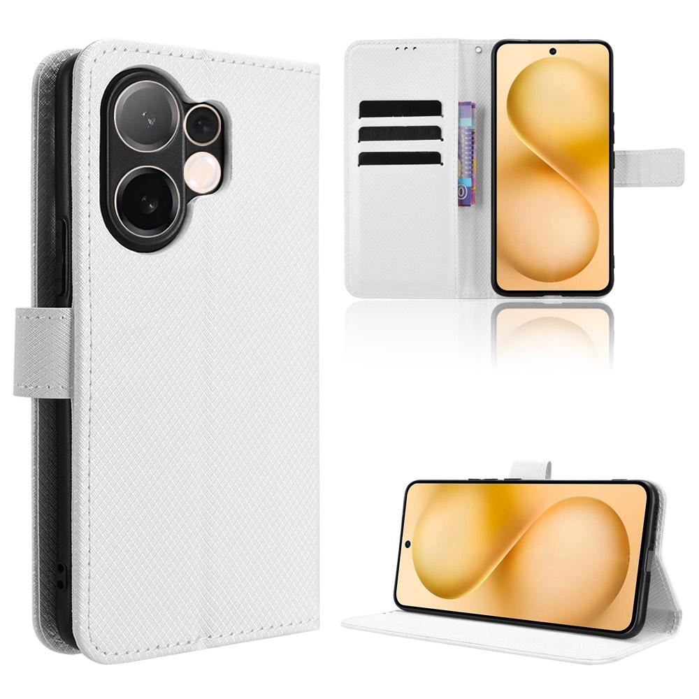 For Vivo V60 5G Leather Wallet Case with Strap Diamond Texture Phone Cover