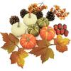 20 Pcs Realistic Fall Mini Pumpkin Decorations, Pumpkin Decor with Maple Leaves, Pine Cones, Acorns,Thanksgiving Decorations Indoor for Home