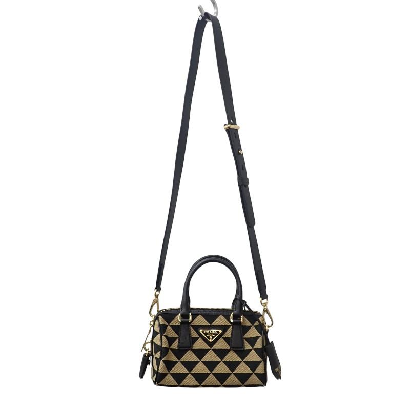 PRADA  1BB846 2WAY bag black/beige polyester/Safiano Women