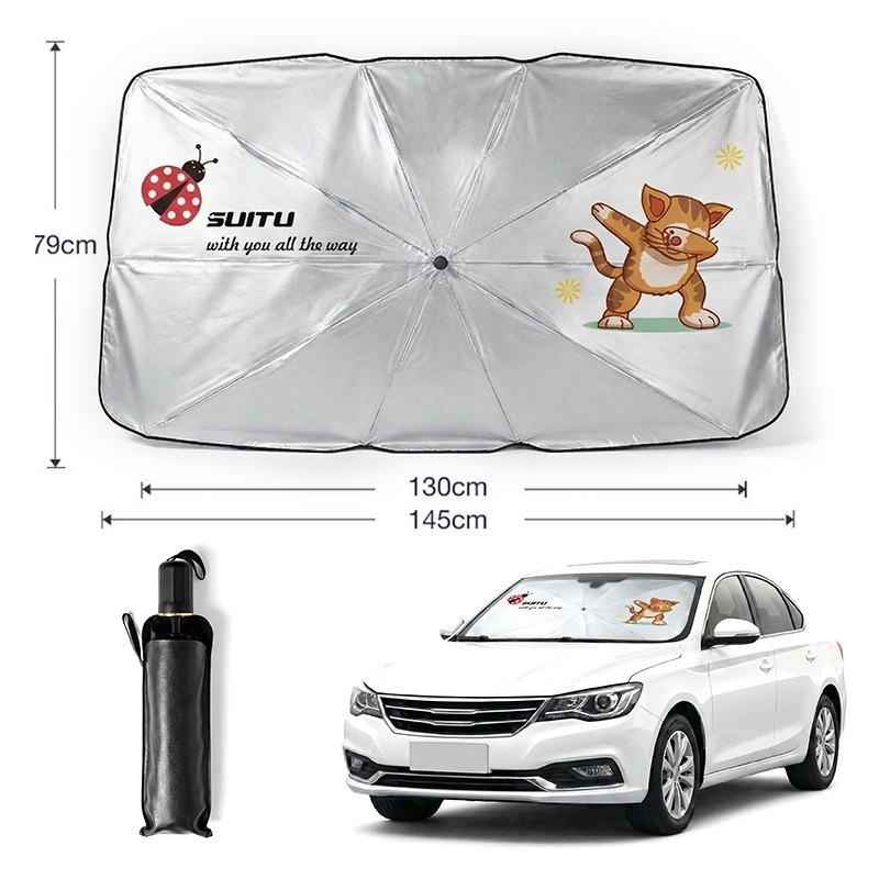 Car Sunshade Umbrella: Silver-Coated Heat Insulation & Anti-Glare Front Windshield Protector