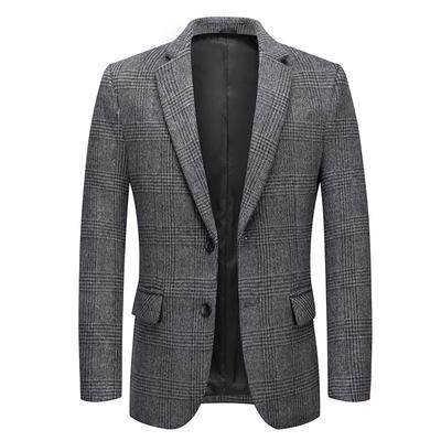 Autumn and Winter Men's Suit Fashion Thousand Bird Plaid Woolen Suit Men's Jacket Casual Non-ironing and Anti-wrinkle Small Suit