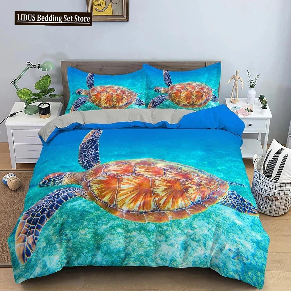 3D Sea Turtle Beddings Set Psychedelic Animal Duvet Cover Comforter Covers Single Twin Full Queen King Polyester Quilt Cover