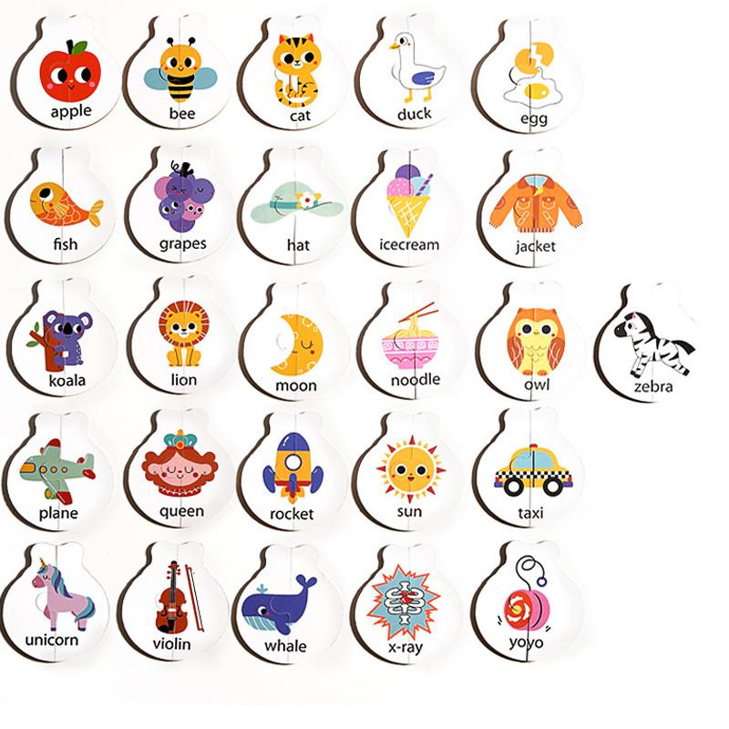 Wooden Ladybug Alphabet Matching Puzzle, Double Sided Cards, Words and Letters Learning Toy for Kids, Interactive Table Game