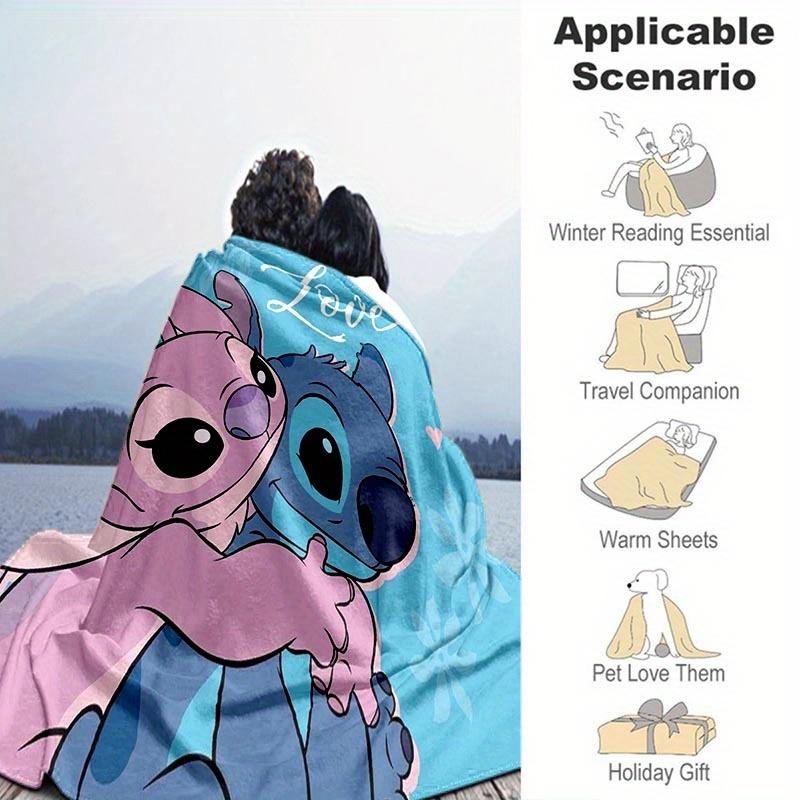 1pc Stitch Printing Blanket Soft, All Seasons Blanket for Living Room, Bedroom, Office, Personalized Gift with Cute Cartoon Design
