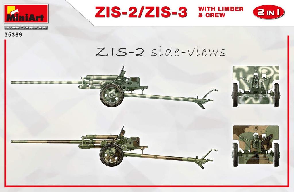 Miniart 1/35 Scale Soviet ZIS-2/ZIS-3 Anti-Tank Gun, Selectable, 5 Artillery Pieces, Infantry Weapon, with Ammunition Box, Plastic Model Kit MA35369