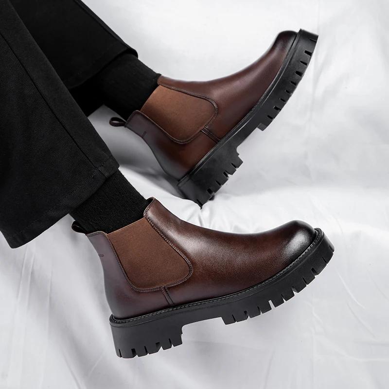 Fashion Luxury Brand Men's Chelsea Boots New Outdoor Red Sole Square Shoes Handmade Toe Business Ankle Boots for Men Dress Boots 2024