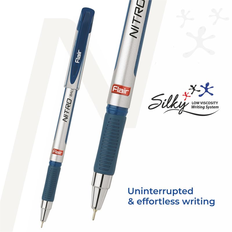 FLAIR Nitro 0.7mm Blue Ink Ball Pen Pack of 1 X 10 Pcs | Smooth Writing for Office, Home & School Use