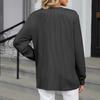 Women's Fashionable Solid Color V-neck Long Sleeved Button Casual Pullover Top