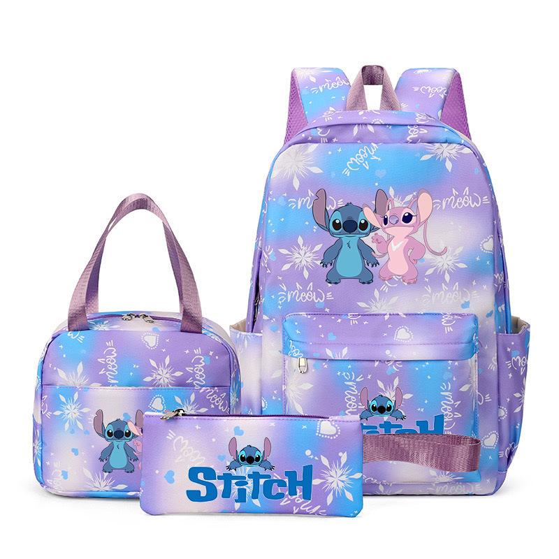 Stitch Three Piece Backpack for Male and Female Students, Campus Cartoon Printed Backpack, Outdoor Travel Large Capacity Bag