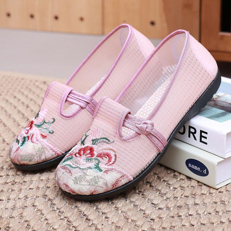 Summer Mesh Breathable Cloth Shoes for Women with Soft Soles Slip Resistant and Comfortable One Foot Embroidered Shoes