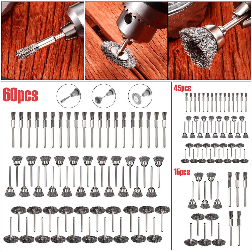 for Dremel 15/60pcs Wire Wheel Cup Brush Set Crimped Stainless Steel Die Grinder Rotary Electric Drill Polishing Dremel Tool