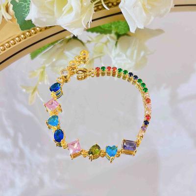 Star Full Colored Candy Bracelet Female, Luxury High-End Splicing Y-Shaped Neck Chain, Thin Colored Gem Necklace