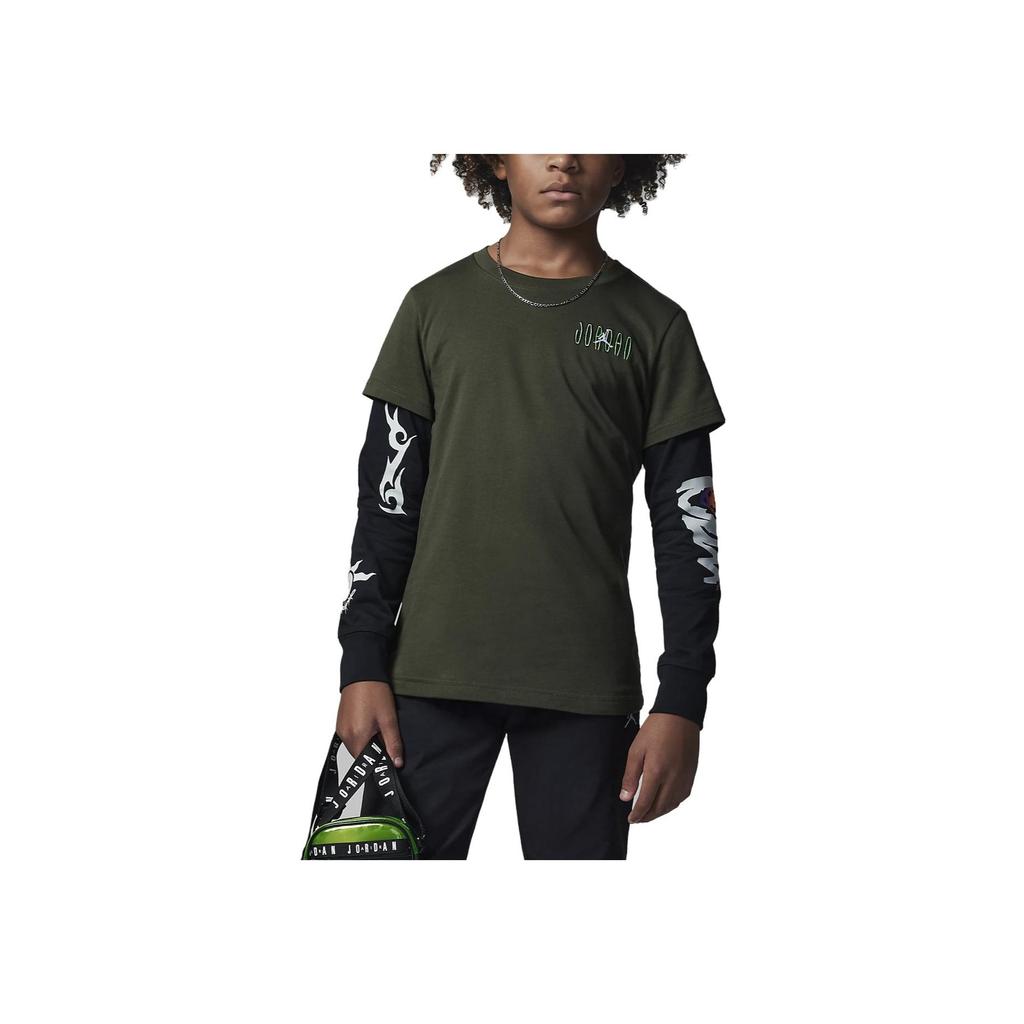 Jordan Flight MVP Round Neck Layered Long Sleeve T-Shirt Kids Tops Khaki-Green FD4980-325