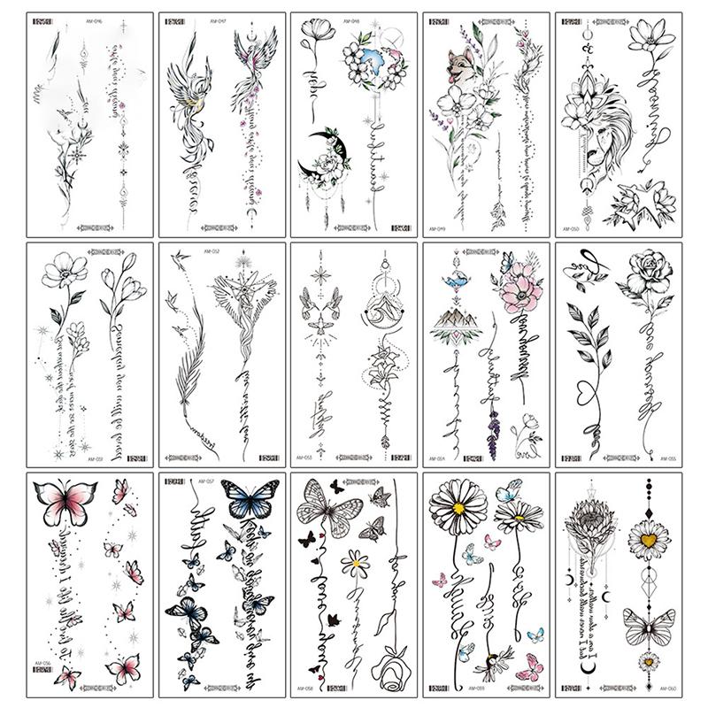 

Временная татуировка с цветами и животными, нарисованная татуировка, наклейка на спине, груди, руке, рукаве