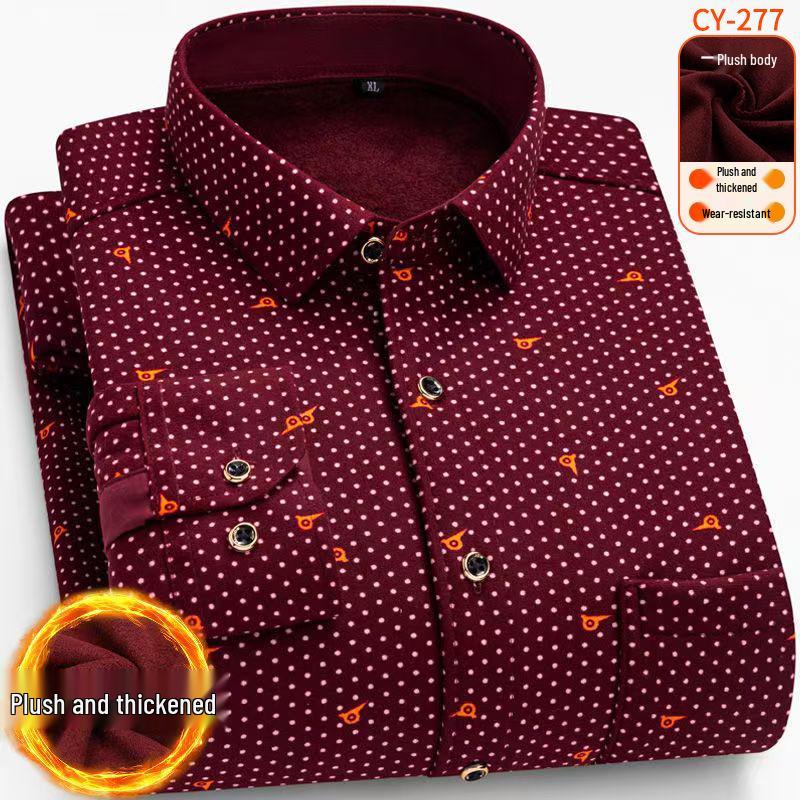 Men's Fleece-Lined Plaid Long-Sleeve Shirt