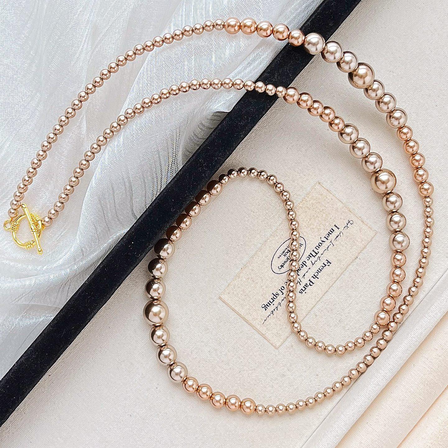 High Quality Mocha Brown Shijia Pearl Maillard Wind Necklace Collarbone Chain Neck Chain Sweater Chain Women