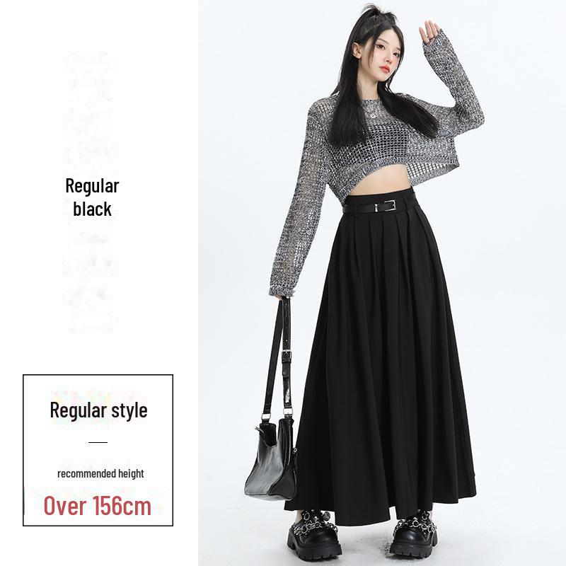 

Осенняя женская серая плиссированная юбка А-силуэта 2023 года — высокая талия, облегающий крой, длинная XL