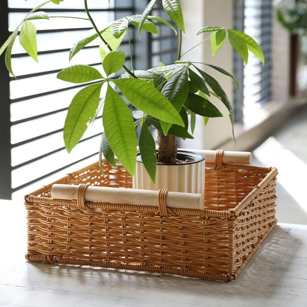 Plastic Storage Tray Rectangular Woven Basket New Serving Tray  Dining Table