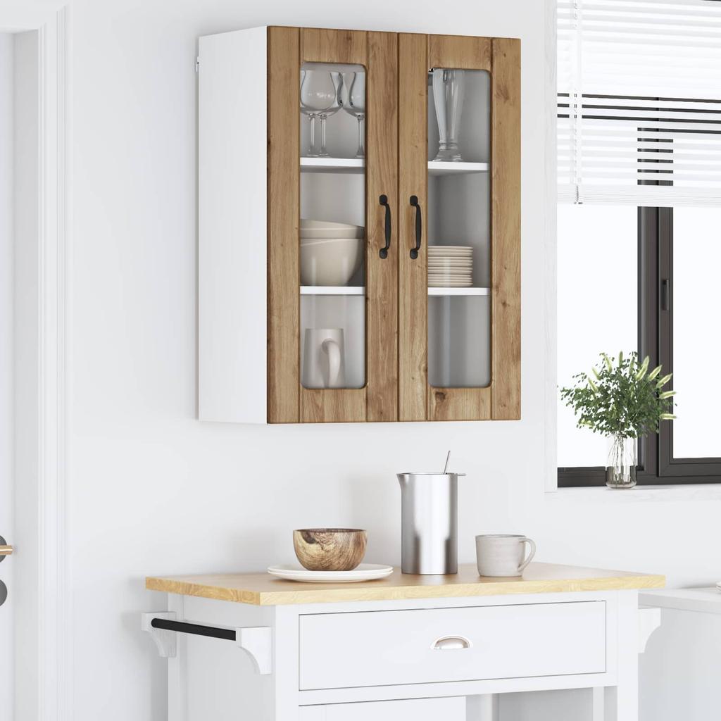 Wall Mounted Glass Cabinet LUCCA Artisan Oak 60 x 31 x 80 cm