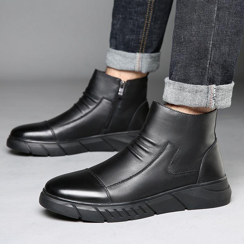 Leather Martin boots Winter men's leather shoes High-top boots Versatile British leather boots Leather velvet thermal cotton shoes men