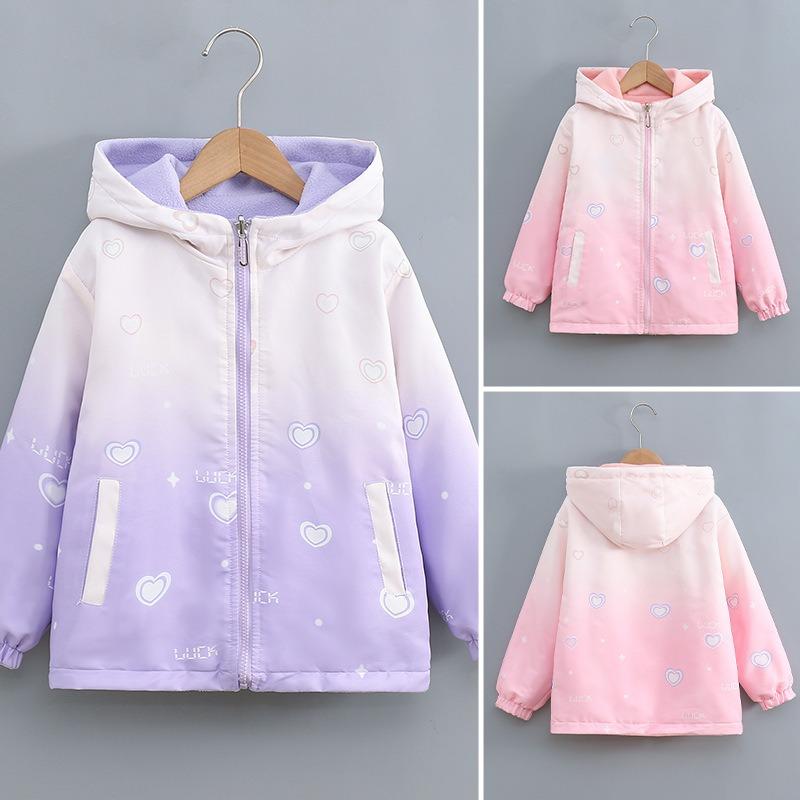Girls Double Sided Fleece Thickened Hooded Children Casual Jacket