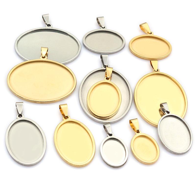 5 Stück Edelstahl 18x25mm 30x40mm Oval Innenmaß Anhänger Cabochon Basis Cameo Leere Fassung Charmschale für DIY Schmuck