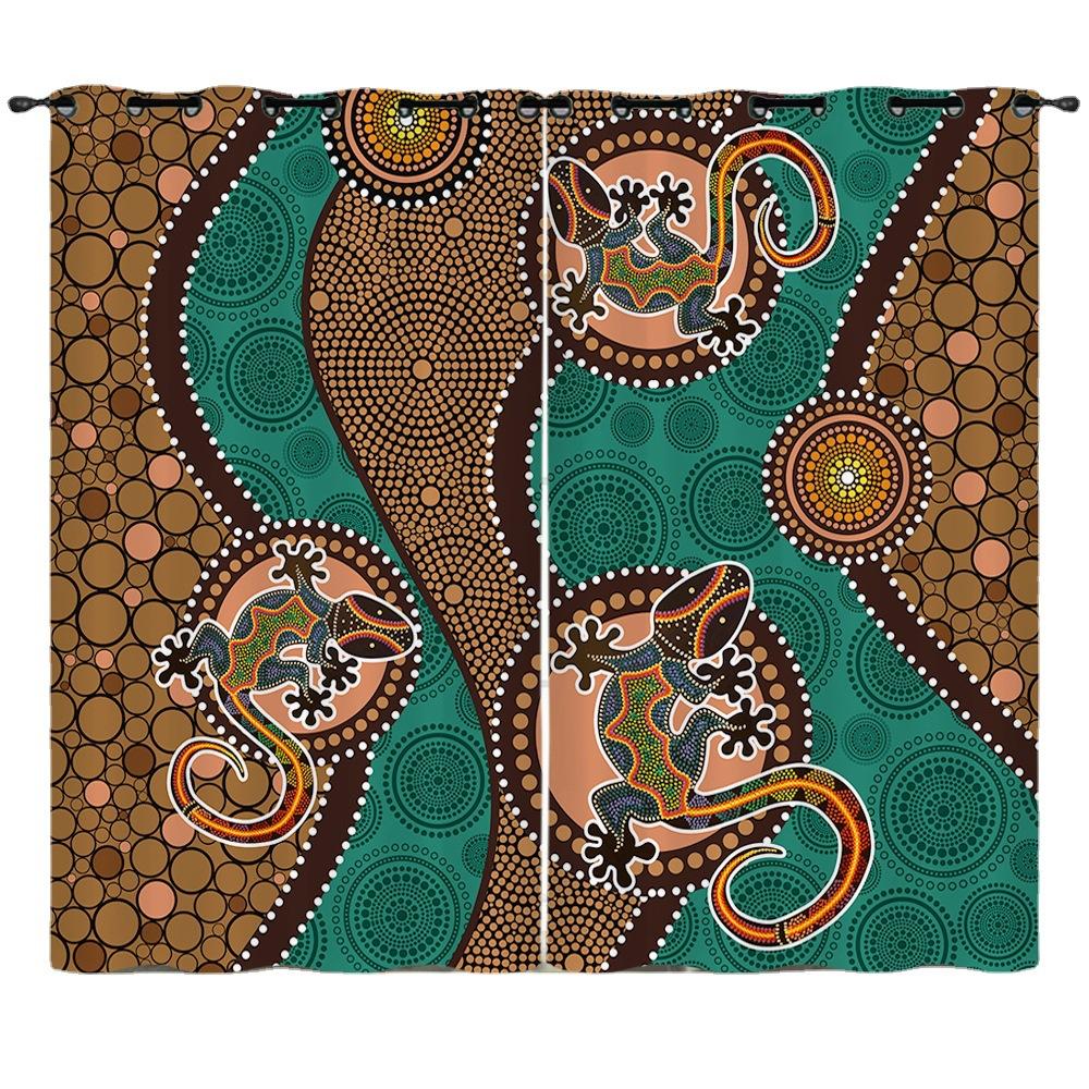 Tekstura Zasłony Zwierzę Gekon Żółw Ilustracja 3D Cyfrowy Druk Zasłona zaciemniająca z przelotkami