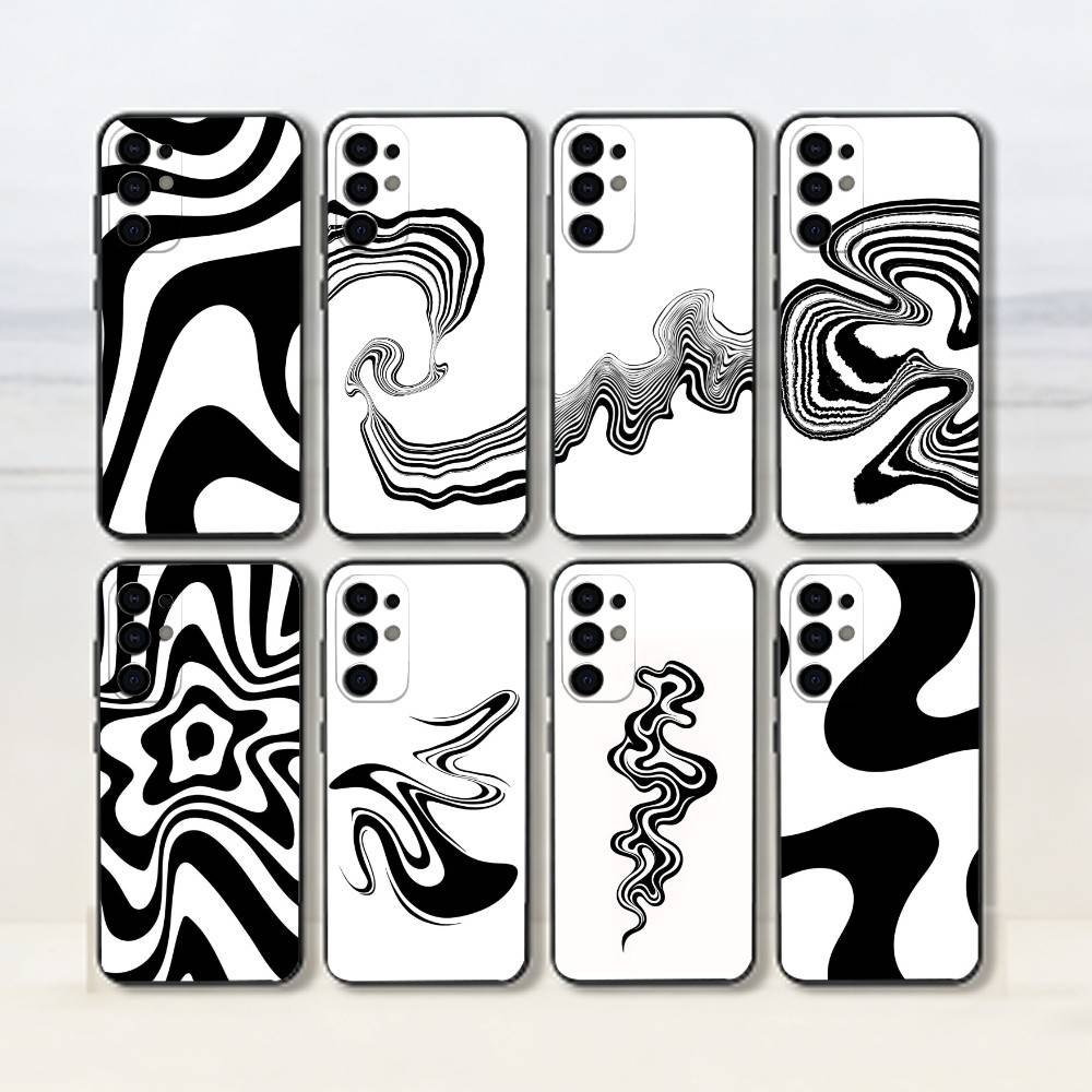 Abstract Wavy Line Art Design Phone Case Black Silicone Soft For Samsung S25,S24,S21,S22,S23,S30,Ultra,S20,Plus,Fe,Lite