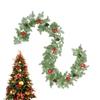 Artificial Pine Garland Christmas Real Touch Winter Pine Garland With Cones Red Berries 78.7 Inch Mantle Decorations Hanger