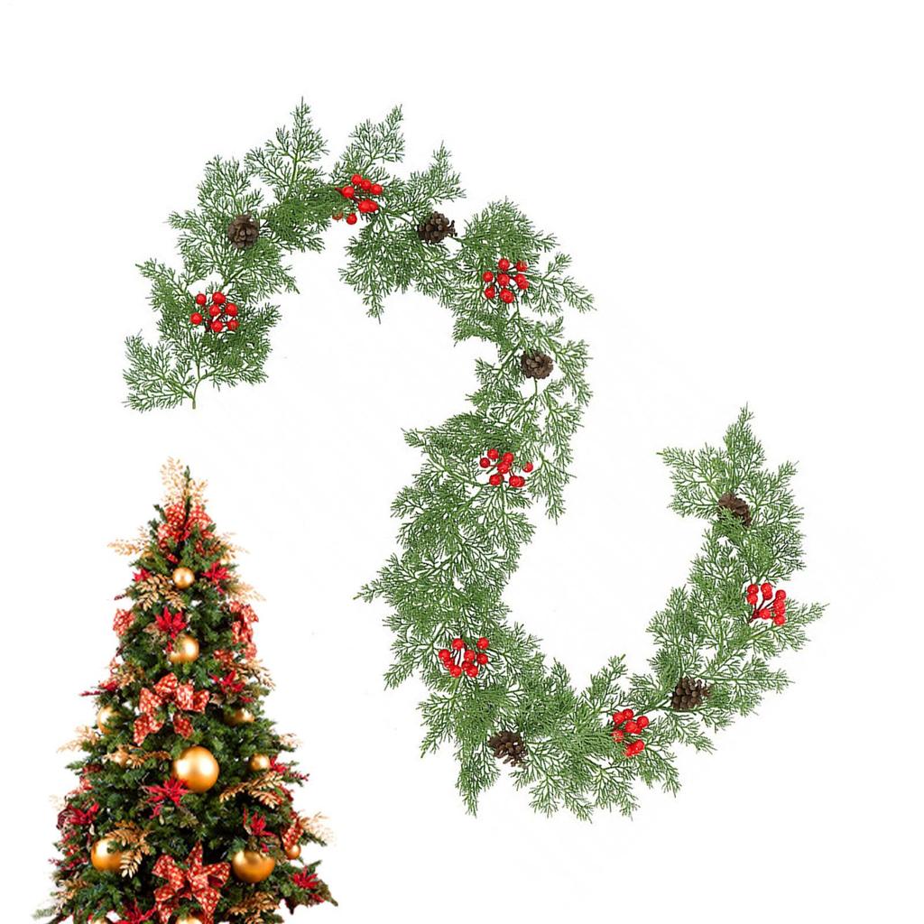 Artificial Pine Garland Christmas Real Touch Winter Pine Garland With Cones Red Berries 78.7 Inch Mantle Decorations Hanger