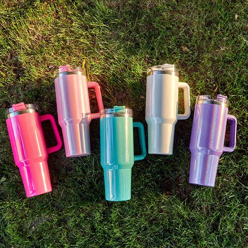 40oz Thermos Bottle Stainless Steel Cup Thermal Keeps Cold and Heat Water Bottle with Handle Rainbow Thermal Mug Car Leakproof