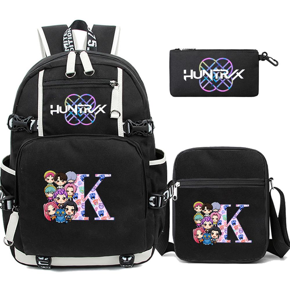 3Pcs/set 26 English Letter K-pop Printed Backpack with Pengcil Case Shoulder Bag for Teenager Girl Boy Bookbag Large Capacity Waterproof Travel Bag