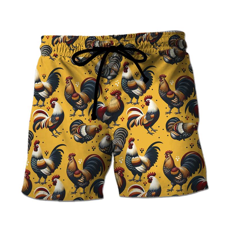 Fashion Funny Chicken Graphic Printed Men's Beach Shorts 3D Printing For Men's Casual Shorts Men's and Women's Sports Shorts