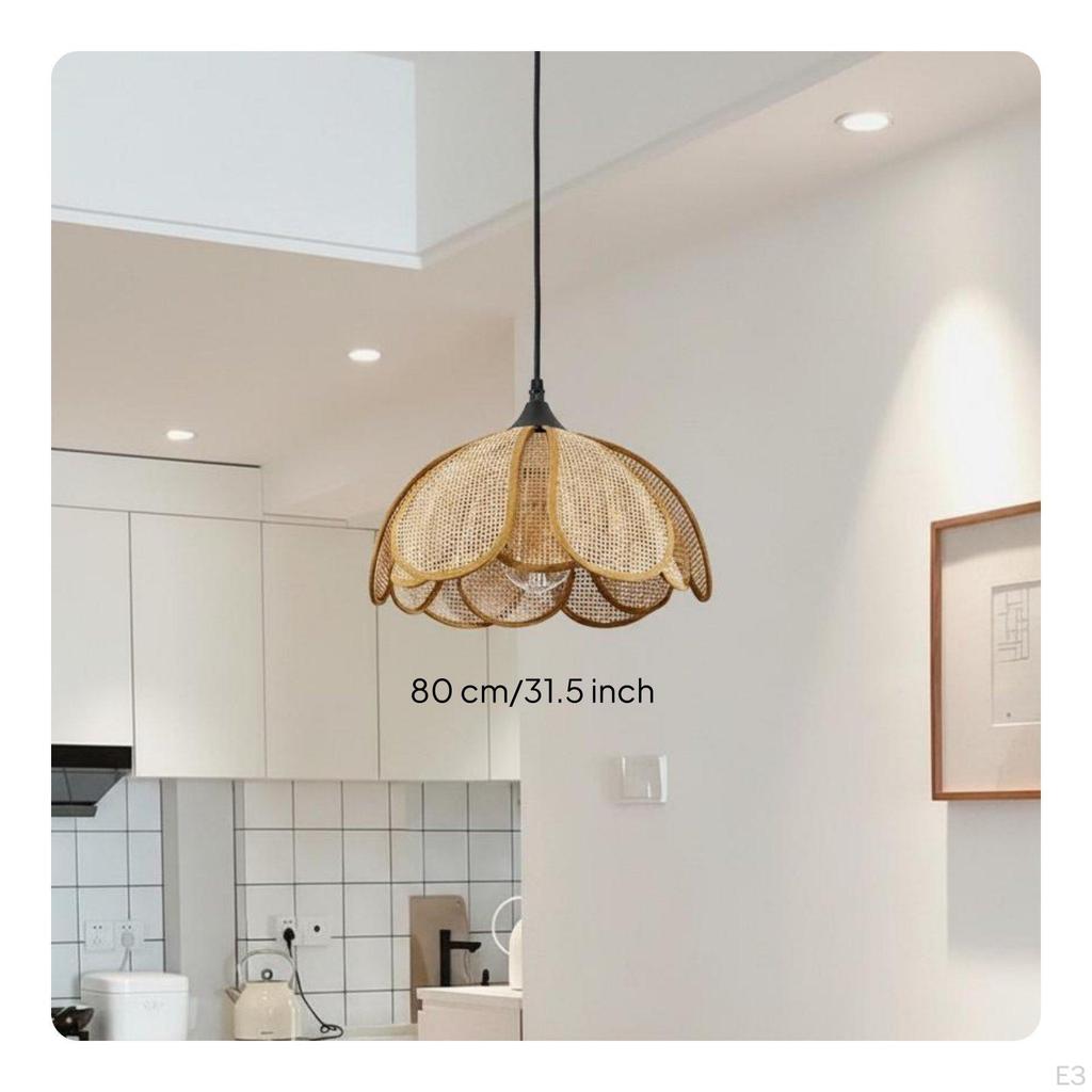 Rattan Flower Pendant Light Handwoven Woven Petal Ceiling Lamp Japanese Style Lampshade for