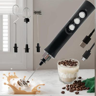 3-in-1 Elektrischer Milchaufschäumer Wiederaufladbarer Milchschaum-Bereiter Handheld-Schäumer Hohe Geschwindigkeiten Milchaufschäumer Getränkemixer Kaffee-Werkzeuge