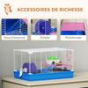 Hamster Cage, 2-Level Rodent Cage, Removable Base, Hideaway, Exercise Wheel, 47 x 30 x 27 cm, Blue