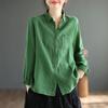 Camisa Retro de Algodón y Lino de Color Sólido para Mujer, Primavera y Otoño, Holgada, Casual