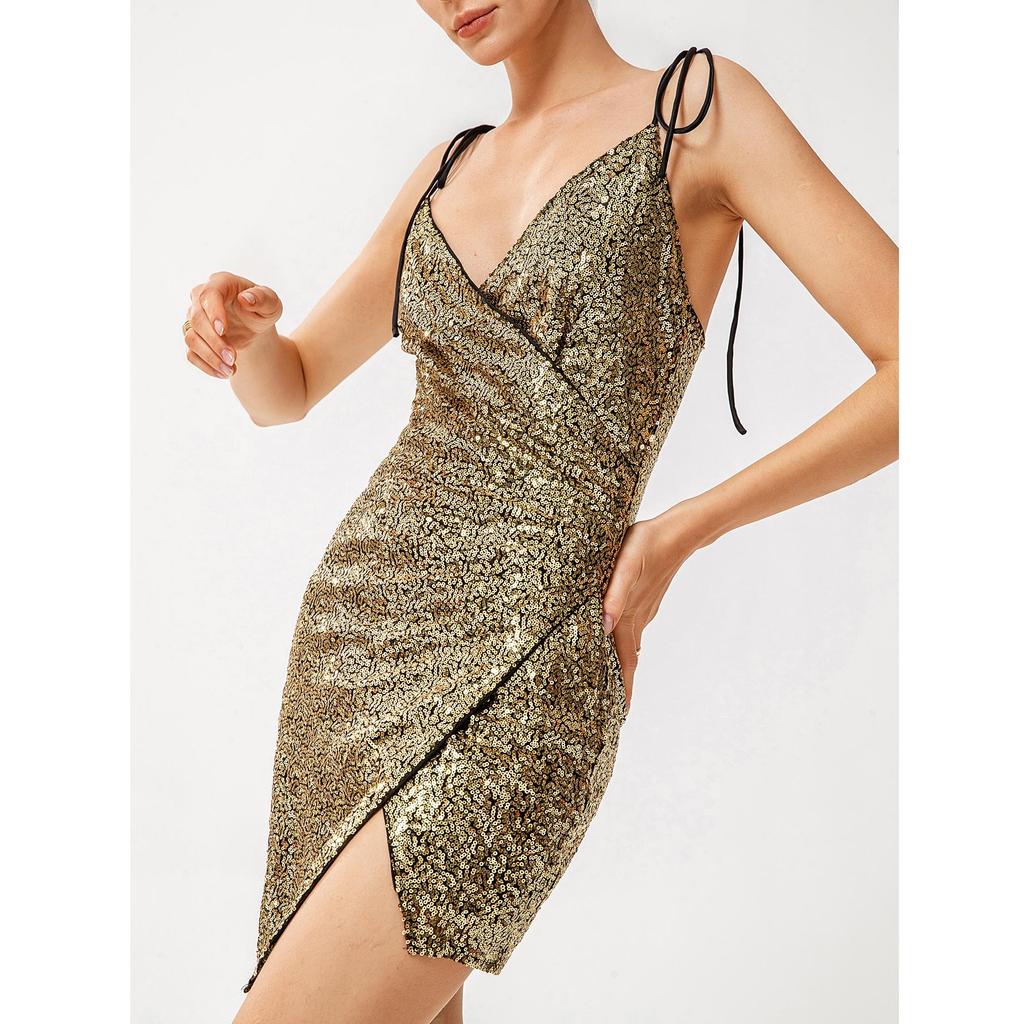 Buy Women's Plunge Sequin Wrap Tie 