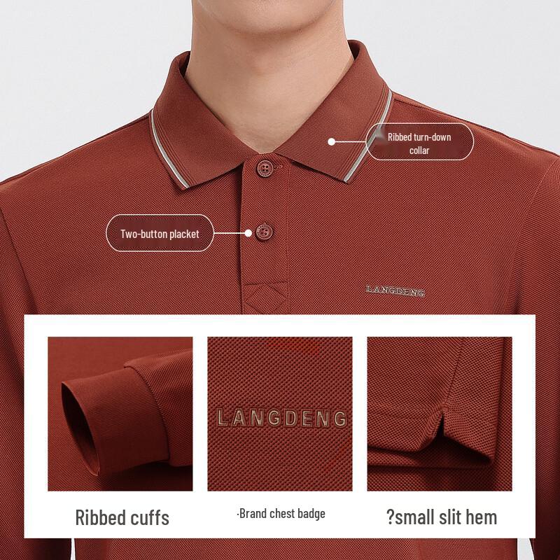 Langdeng Men's 5A Antibacterial Pique Long Sleeve Polo Shirt