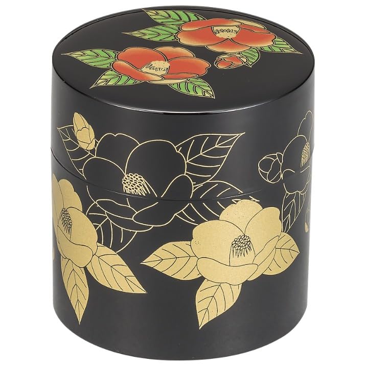 Maeju Lacquerware Tea Round Rabbit Storage Caddy, Black, Design, 2L-117 [Japanese Container]