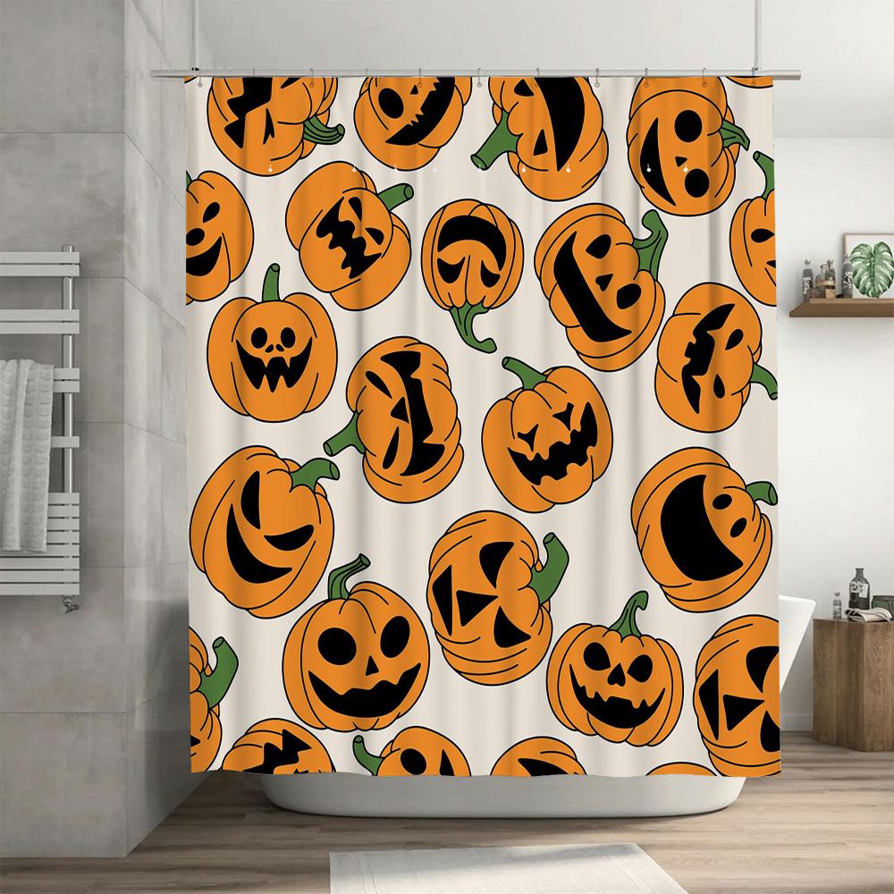Halloween-Themed Pumpkin Shower Curtains Waterproof Fabric With Hooks For Bathroom Decor!