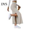 Casual Maxi Skirt with Side Slits High-Waisted Ribbed Long Flattering High-waisted Polyester Spandex Solid Color Hip Wrapped Autumn Winter Slimming