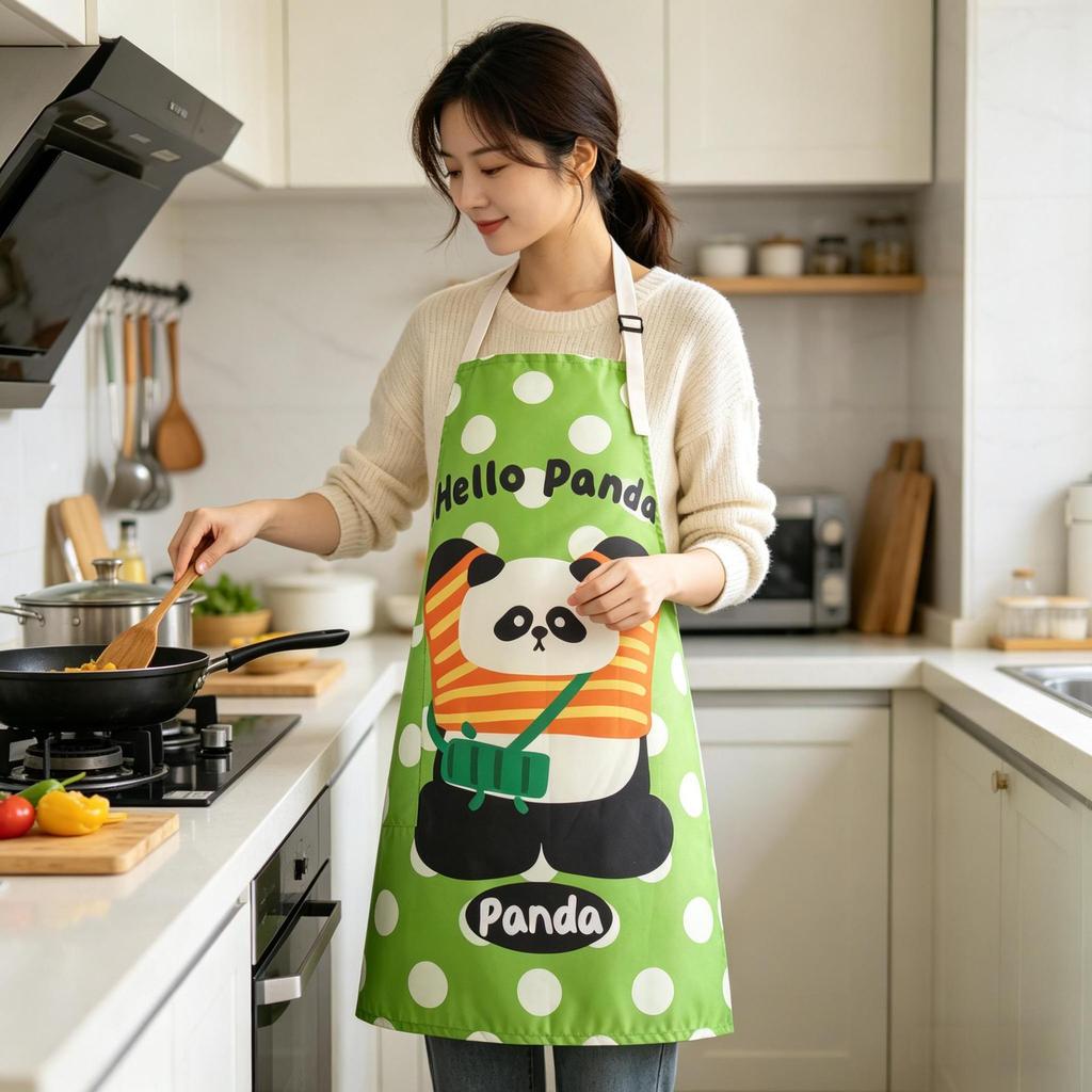 Stylish Cartoon Waterproof Kitchen Apron - Oil-Proof, High-Value, Female Waist Coverall