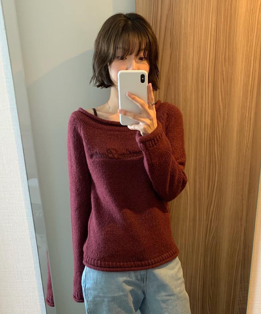 Sseomweeobeoteo Bold Logo Alpaca Boat Knit - Grape
