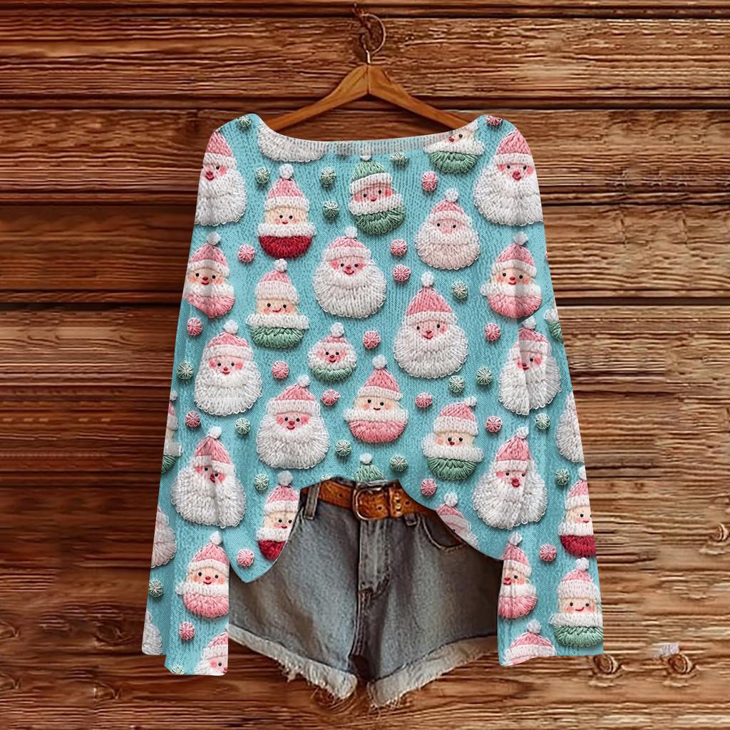 Women's Fashion Round Neck Long Sleeve Pullover Faux Sweater Knitted Pullover Top