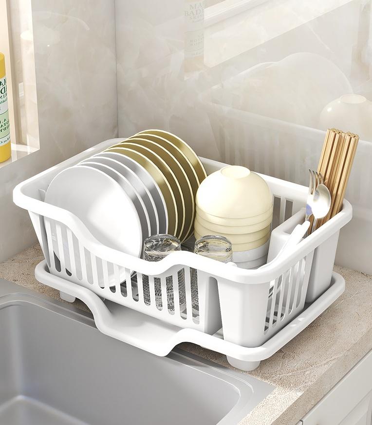 Пластиковая подставка для посуды с дренажной доской и чашкой для столовых приборов кухонная корзина для слива держатель для столовых приборов и дополнительный коврик для сушки дренажная подставка белый 8798₽
