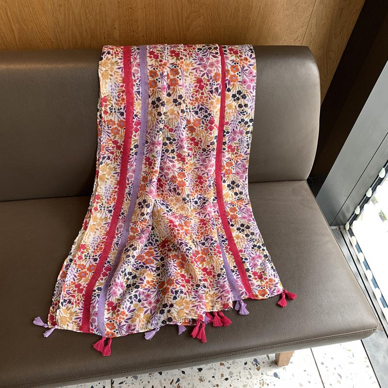 Pink And Purple Small Floral Scarf Women'S Try Versatile Scarf Windproof And Cold Outside With Spring And Autumn Shawl Versatile Scarf