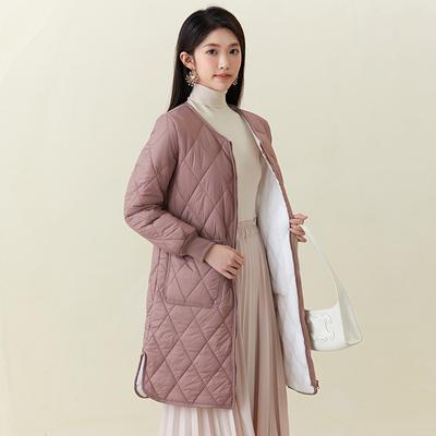 New Long Sleeve Slim Rhombic Lattice Down Cotton Outwear Pockets Thin Light Autumn Winter Coat Fashion Women Casual Jackets