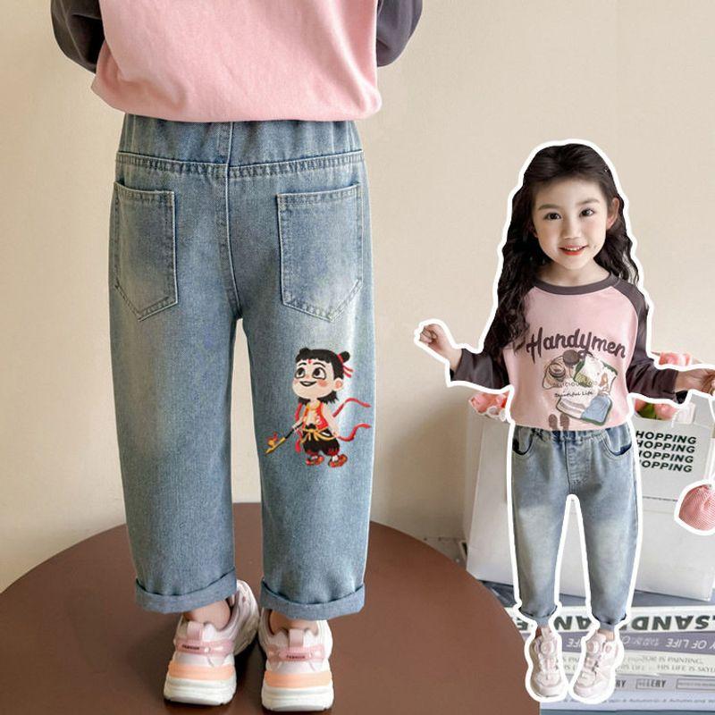 Girls' Jeans 2025 Spring and Autumn New Loose Korean Style Trendy Casual Carrot Pants for Toddlers and Young Girls
